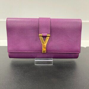 Saint Laurent Textured Calfskin Classic Y Ligne Clutch Purple (JB1424)